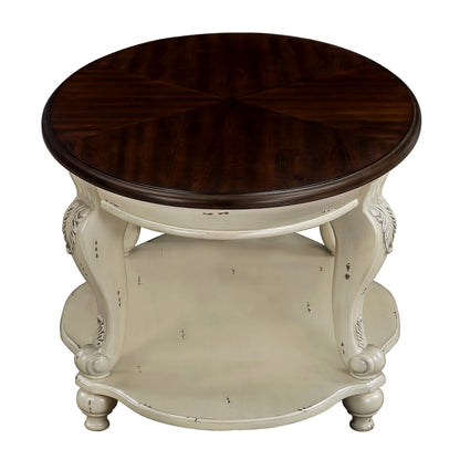 22'' Two Tone Round End Table,Solid Wood Sofa Side Table with Shelf,Living Room Corner Table Easy Assemble,Beige and Espresso Top image 12