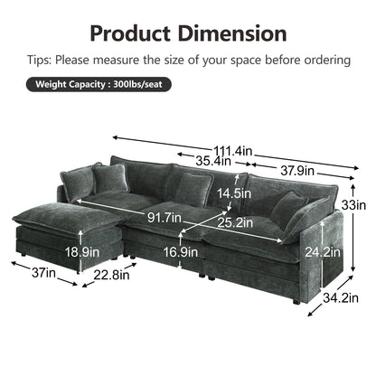 Free Combination Comfy Upholstery Modular Oversized L Shaped Sectional Sofa With Reversible Ottoman, Gray Chenille image 4