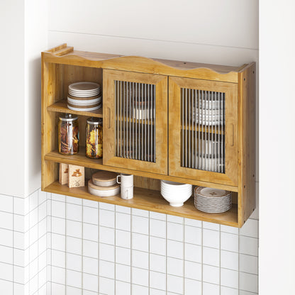 35.4"Retro 2 Door Sliding Cabinet Three Layers of Storage Space,Suitable for Bathrooms,Kitchens,Dining Rooms,Natural image 3