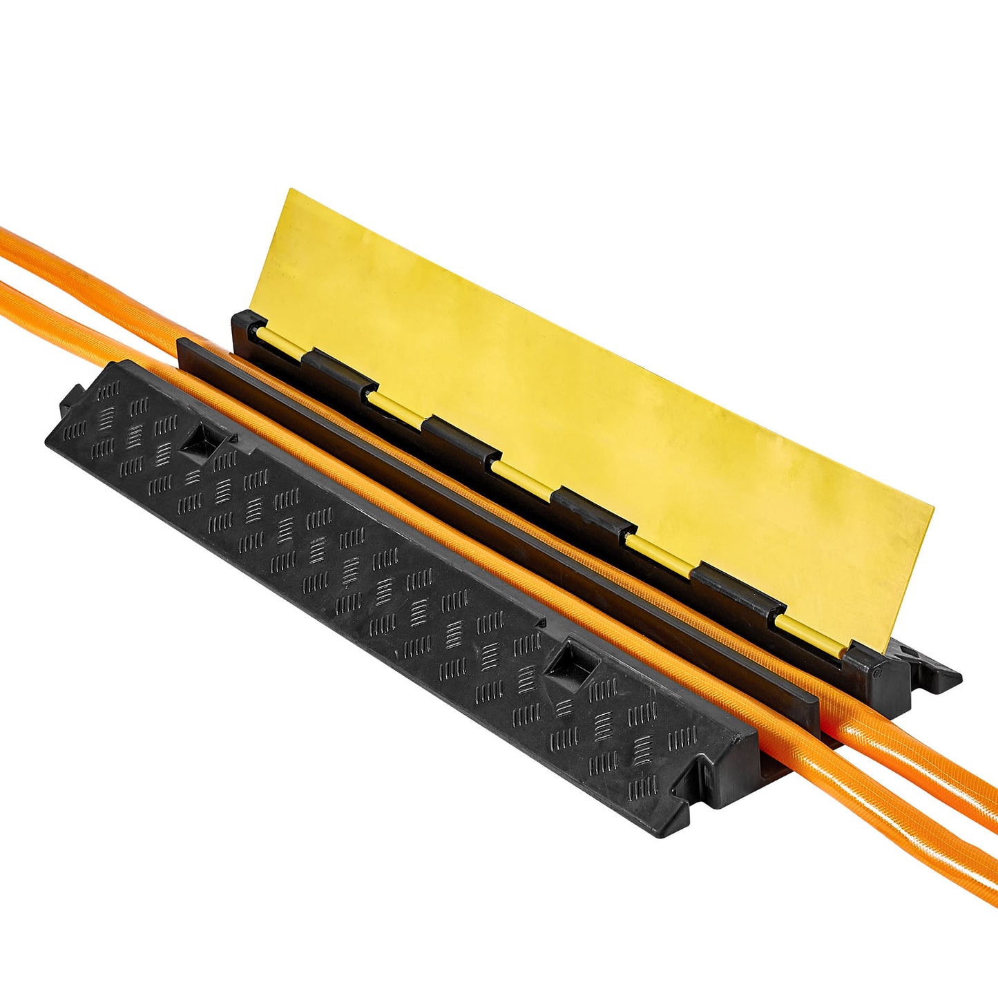 Cable Protector Ramp, 22,000 lbs/axle Capacity, 2 Channel Heavy Duty Rubber Cord Hose Wire Cover, 2.2 x 2 in Channel, Traffic Speed Bump with Flip-Open Top Cover, for Indoor Outdoor, 1 Pack image 3