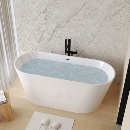 59" Acrylic Freestanding Bathtub, Stand Alone Soaking Tub, Glossy White Acrylic, Toe-tap Chrome Drain, cUPC Certified image 2