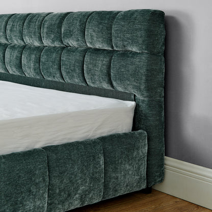 California King size Upholstered Bed,comfortable upholstered bed frame, Chenille fabric, with headboard and solid bed frame. With drawer for storage.-Blue Green(90.5''*80.5''*31'') image 8