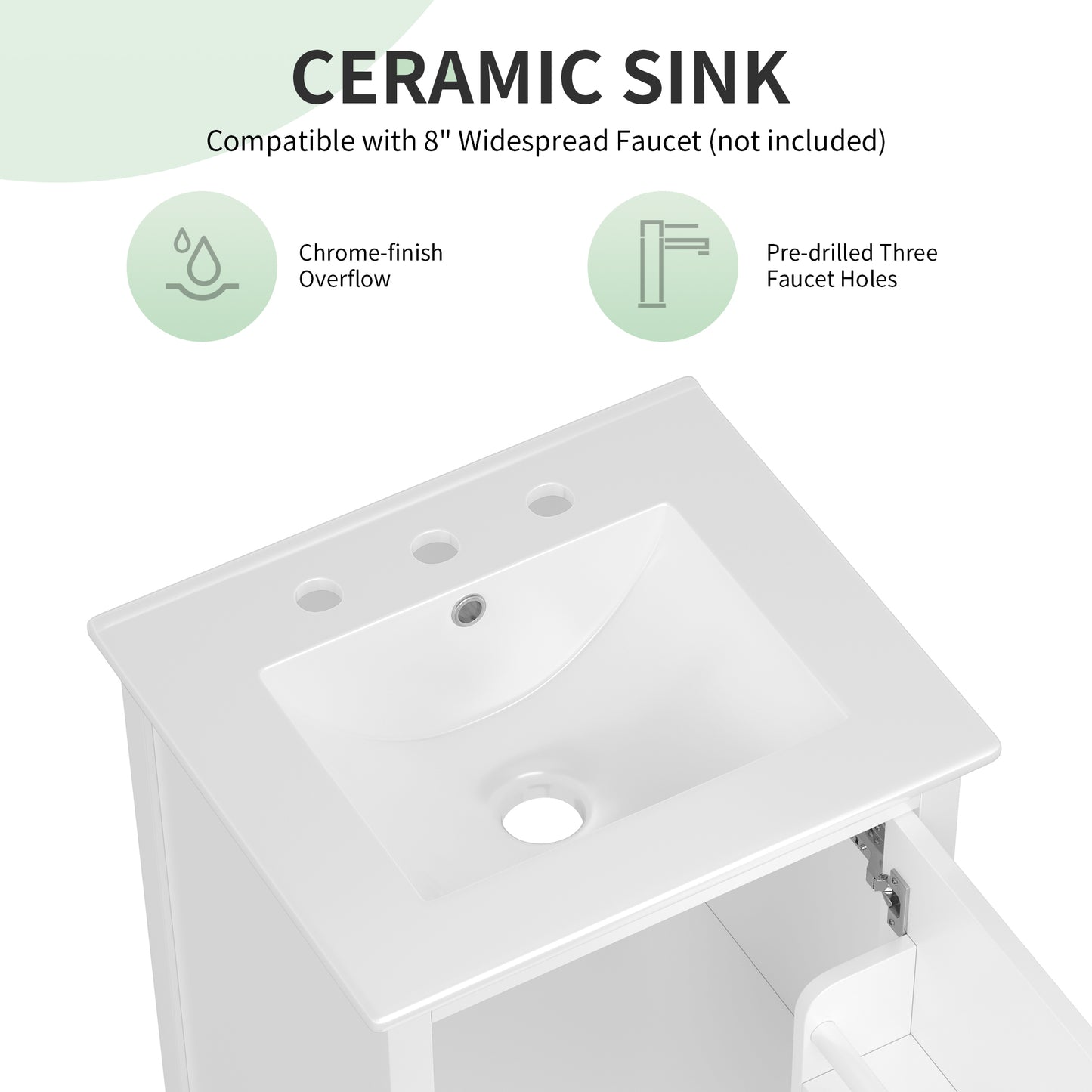 20" Bathroom Vanity with Sink, Bathroom Cabinet with A Door, Door Shelf Storage and Adiustable Foot Pads, A Drawer, White(Old SKU:N725P192821K) image 7
