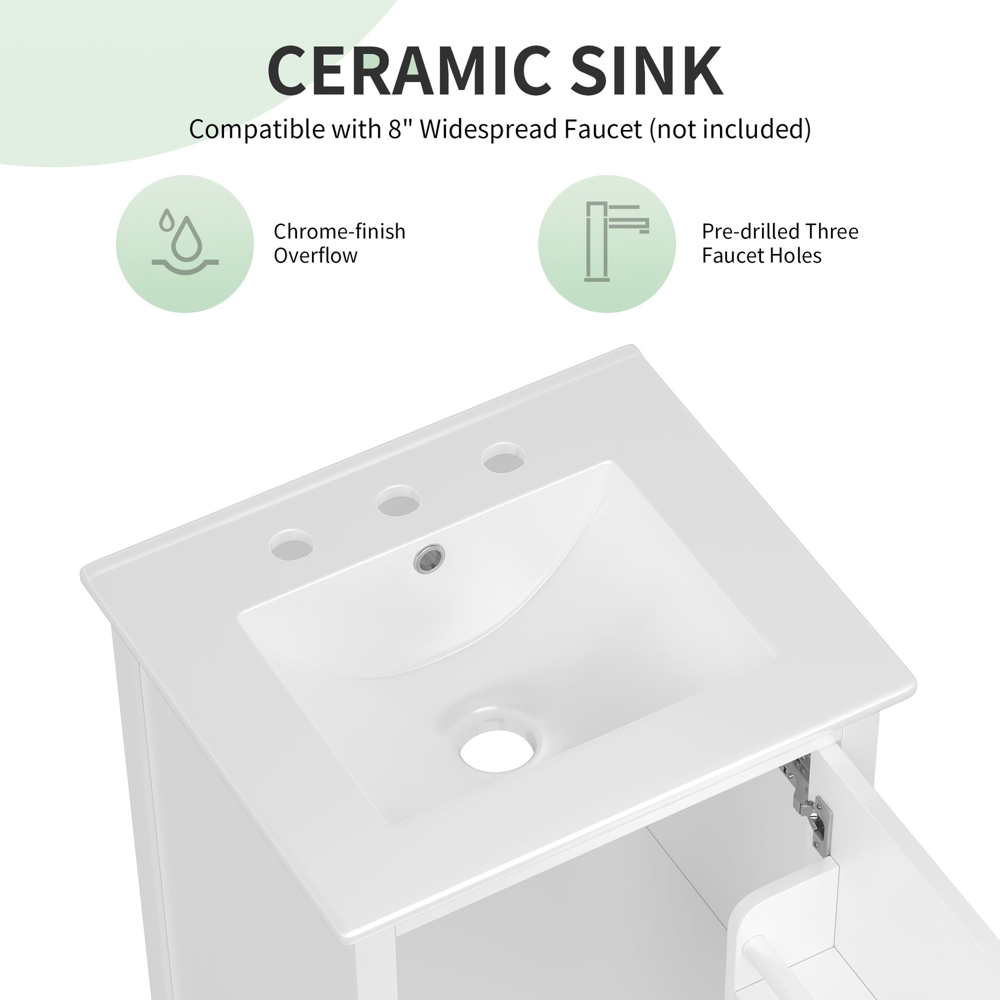 20" Bathroom Vanity with Sink, Bathroom Cabinet with A Door, Door Shelf Storage and Adiustable Foot Pads, A Drawer, White(Old SKU:N725P192821K) image 7