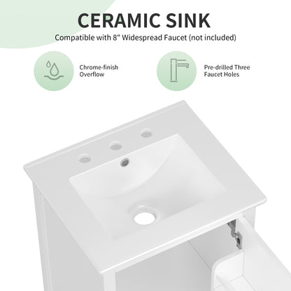 20" Bathroom Vanity with Sink, Bathroom Cabinet with A Door, Door Shelf Storage and Adiustable Foot Pads, A Drawer, White(Old SKU:N725P192821K) image 7