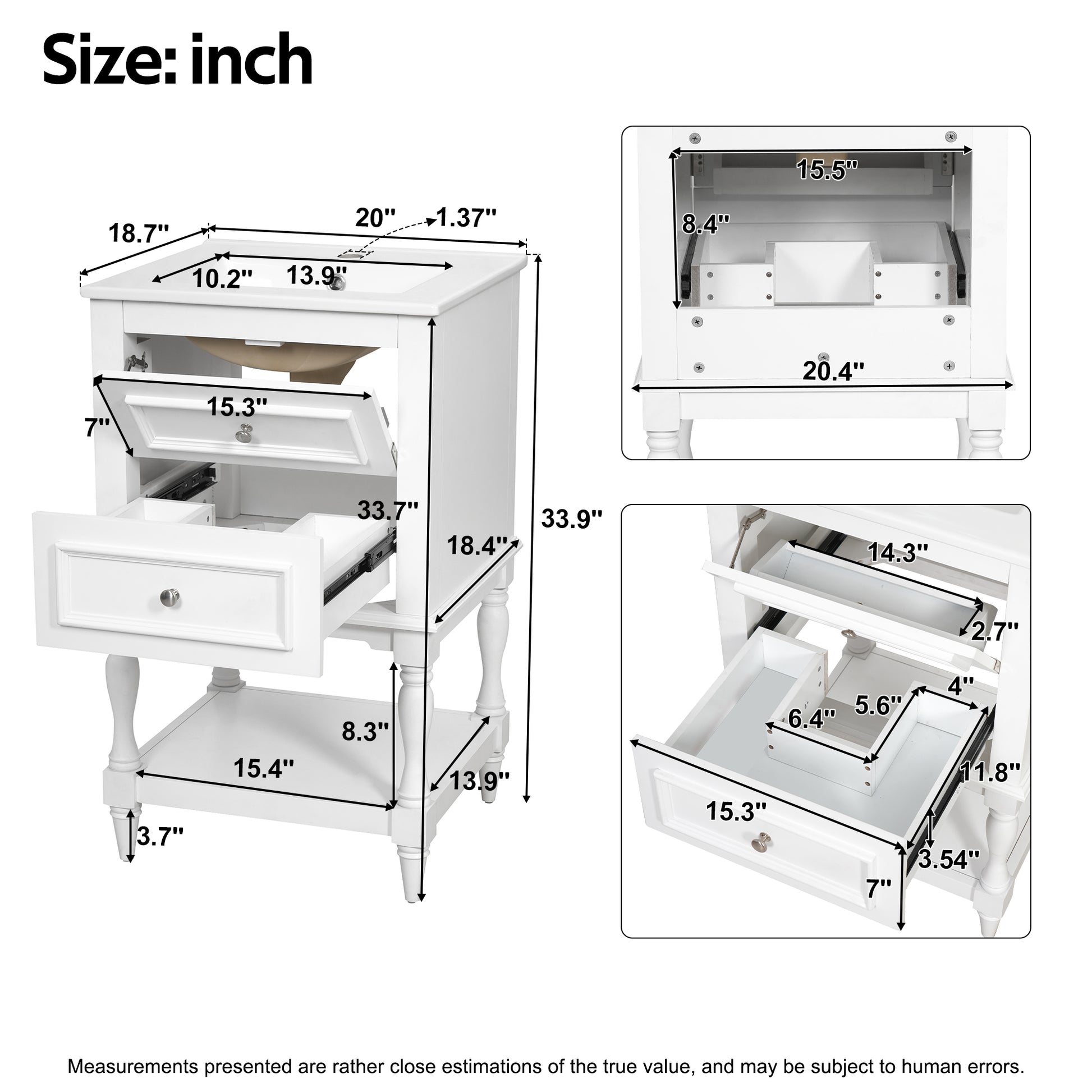 20'' Bathroom Vanity with Ceramic Sink, Bathroom Storage Cabinet with Open Shelf, Retro Design Bathroom Cabinet with 2 Drawers image 8