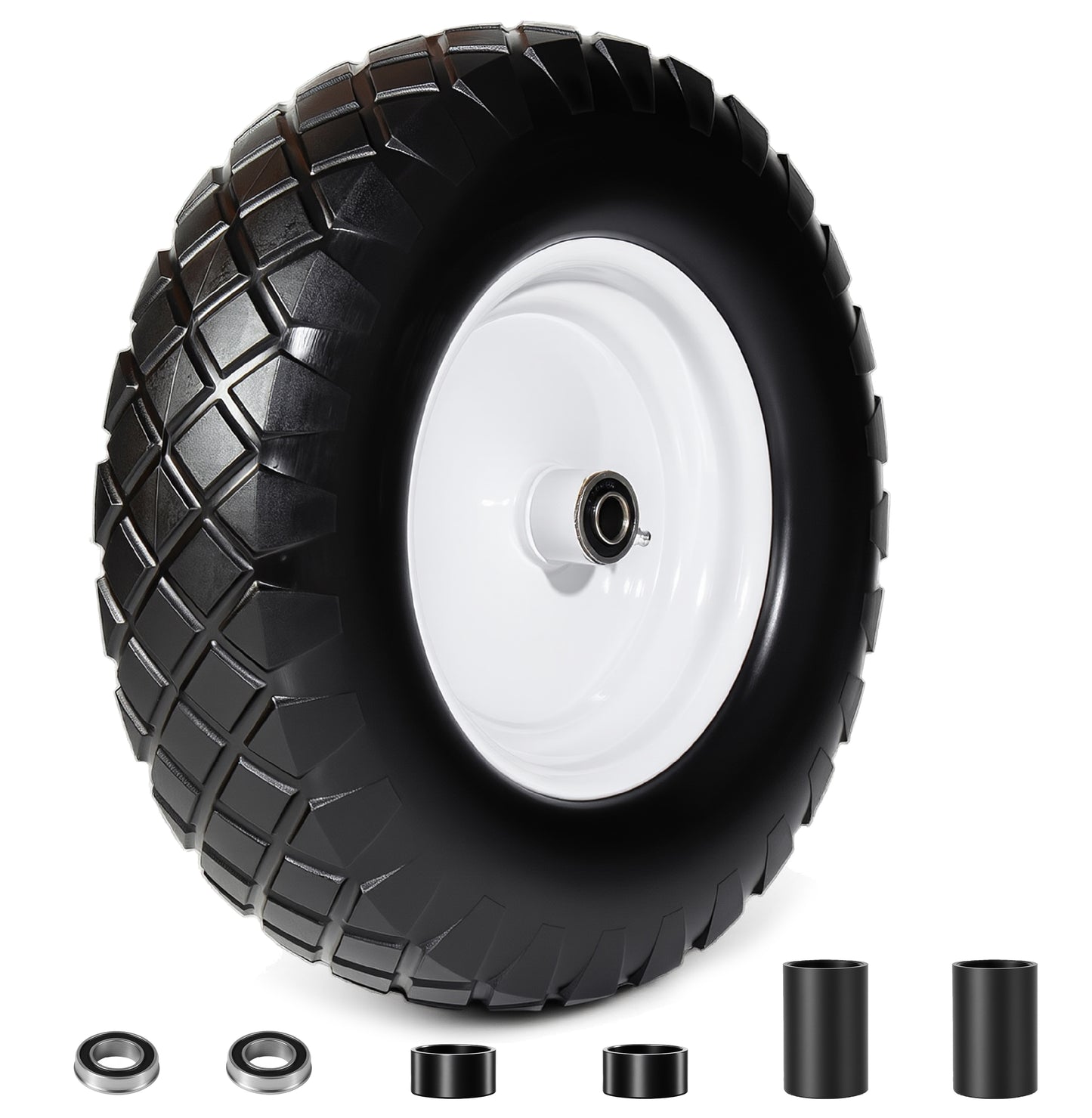 4.80/4.00-8 Flat-Free Solid Wheelbarrow Tire and Wheel, 16" Solid Tire with 5/8" & 3/4" Bearings, 3" Hub for Hand Truck, Garden Cart, Trailer, Trolley, Wagon (Set of 1) image 1