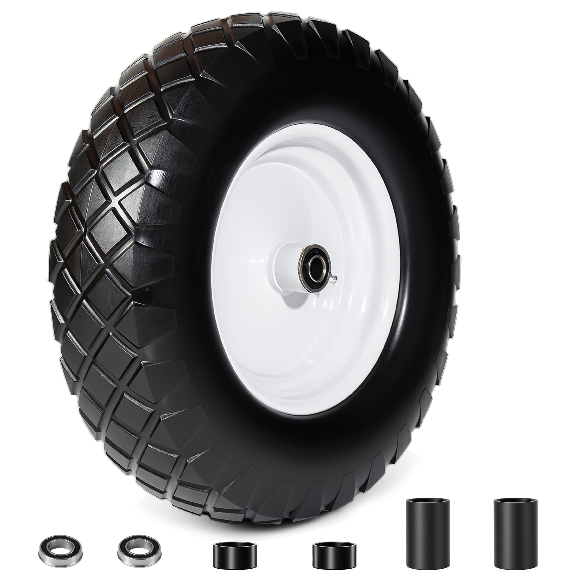 4.80/4.00-8 Flat-Free Solid Wheelbarrow Tire and Wheel, 16" Solid Tire with 5/8" & 3/4" Bearings, 3" Hub for Hand Truck, Garden Cart, Trailer, Trolley, Wagon (Set of 1) image 1