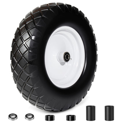 4.80/4.00-8 Flat-Free Solid Wheelbarrow Tire and Wheel, 16" Solid Tire with 5/8" & 3/4" Bearings, 3" Hub for Hand Truck, Garden Cart, Trailer, Trolley, Wagon (Set of 1) image 1