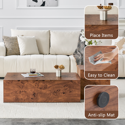 Premium Burl Walnut Veneer MDF Cube Table, Height Adjustable Multi-purpose Coffee Side End Table for Living Room, 39.4"×21.7"×11.8", No Extra Items Included image 7