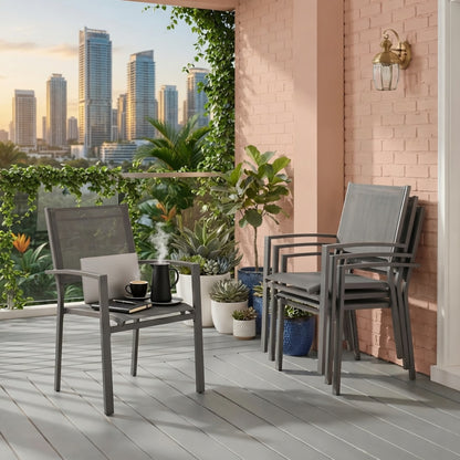 Set of 4, Heavy duty Metal Grey Outdoor Patio Chair – All Weather Textilene image 4