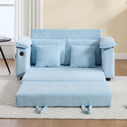 58 inch 3-in-1 Upholstered Futon Sofa Convertible Floor Sofa bed,Foldable Tufted Loveseat with Pull Out Sleeper Couch Bed,Folding Mattres Love Seat Daybed W/Side Pockets for Living Room Blue image 5
