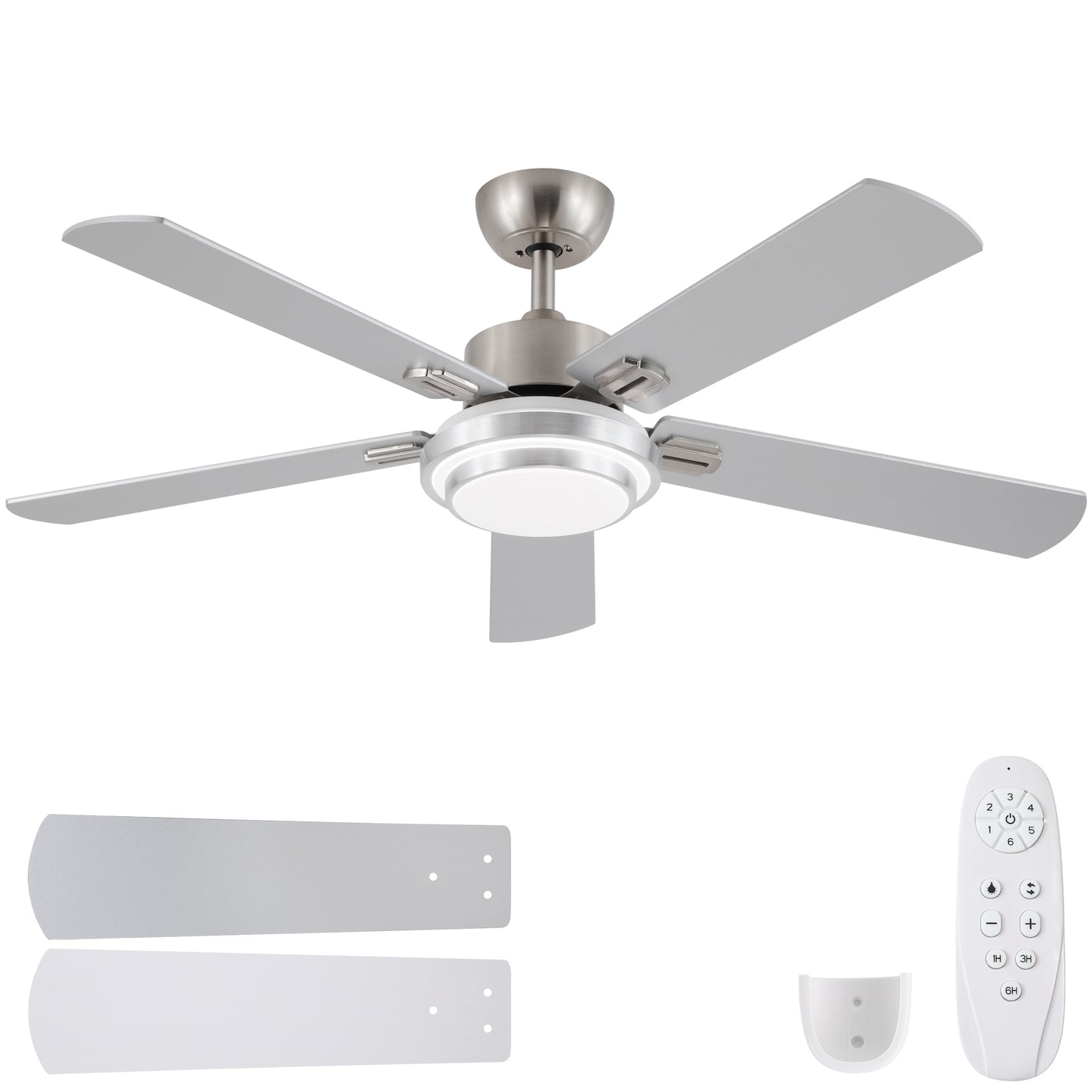 52 in. Indoor Brushed Nickel Ceiling Fan with Intergrated LED Light Kit with Remote Control, 5 Plywood Blades and Work with Smart APP image 1