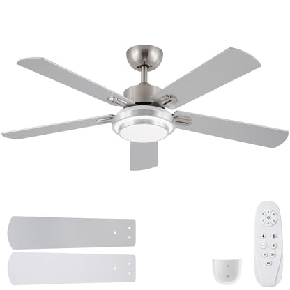 52 in. Indoor Brushed Nickel Ceiling Fan with Intergrated LED Light Kit with Remote Control, 5 Plywood Blades and Work with Smart APP image 1