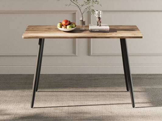 47" Modern minimalist MDF wood color dining table, black metal legs, small sized dining table, computer desk, office desk, kitchen table, for4- 6 Seat.Suitable for home & kitchen image 1