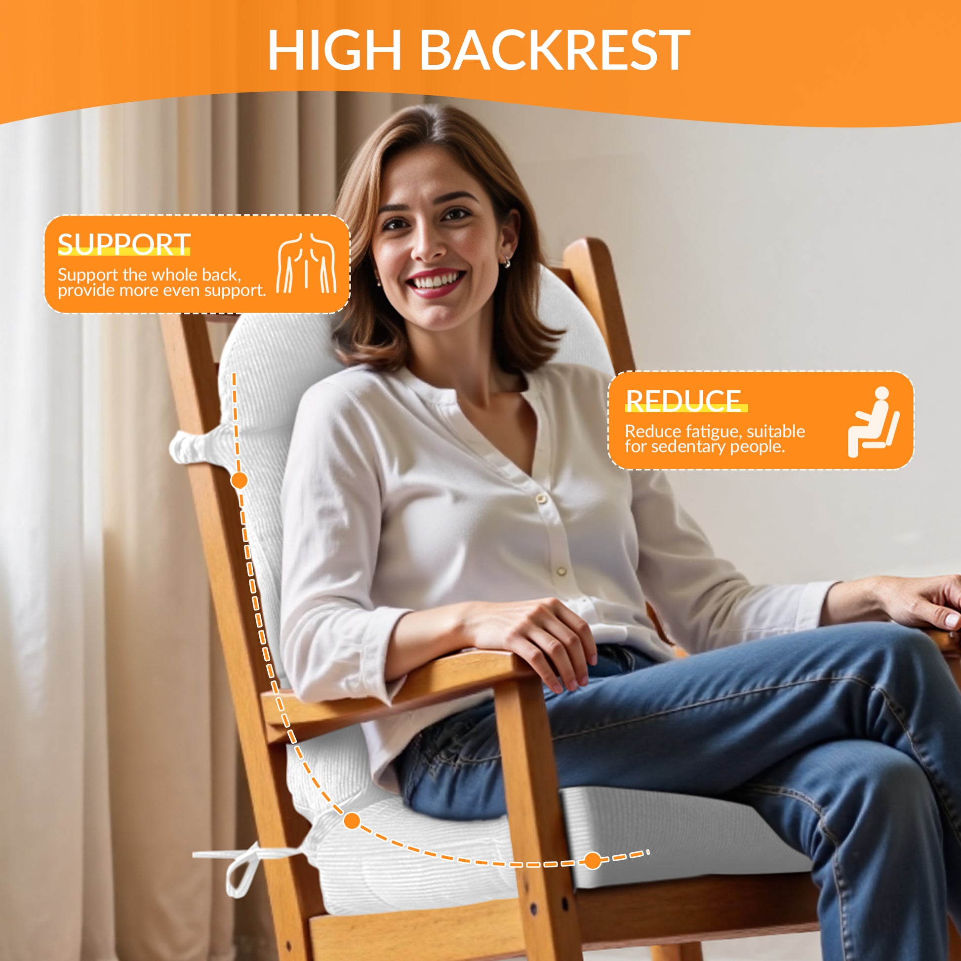 UV Resistant Indoor/Outdoor Chair Cushion - Waterproof Rocking & Adirondack Seat Pad with Elastic Back + 2 Anti-Slip Ties, Fade-Proof Design image 4