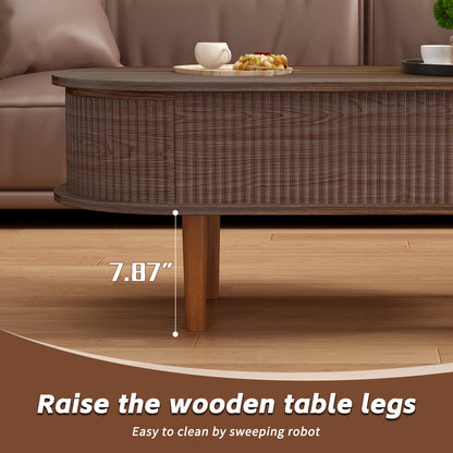 Fluted Lift Top Coffee Table with Hidden Compartment, Wooden Center Table, Modern Oval Lift Tabletop for Home Living Room Office, Walnut Color image 12