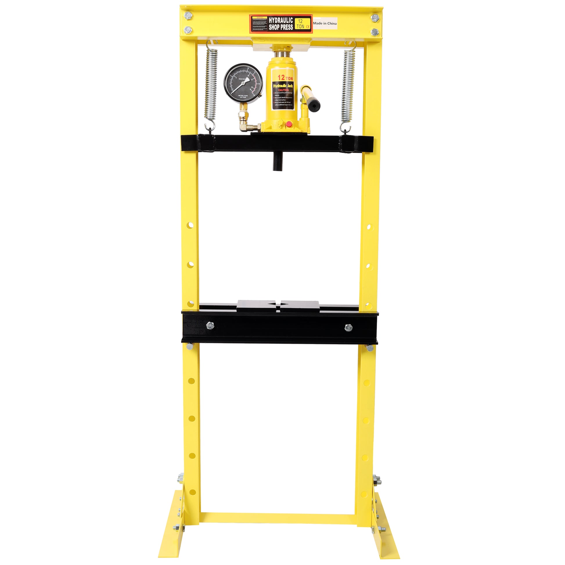12Ton Bottle Jack Shop Press with Gauge, Bend, Straighten, or Press Parts, Install Bearings, U-Joints, Bushings, Ball Joints, and Pulleys,Yellow image 2