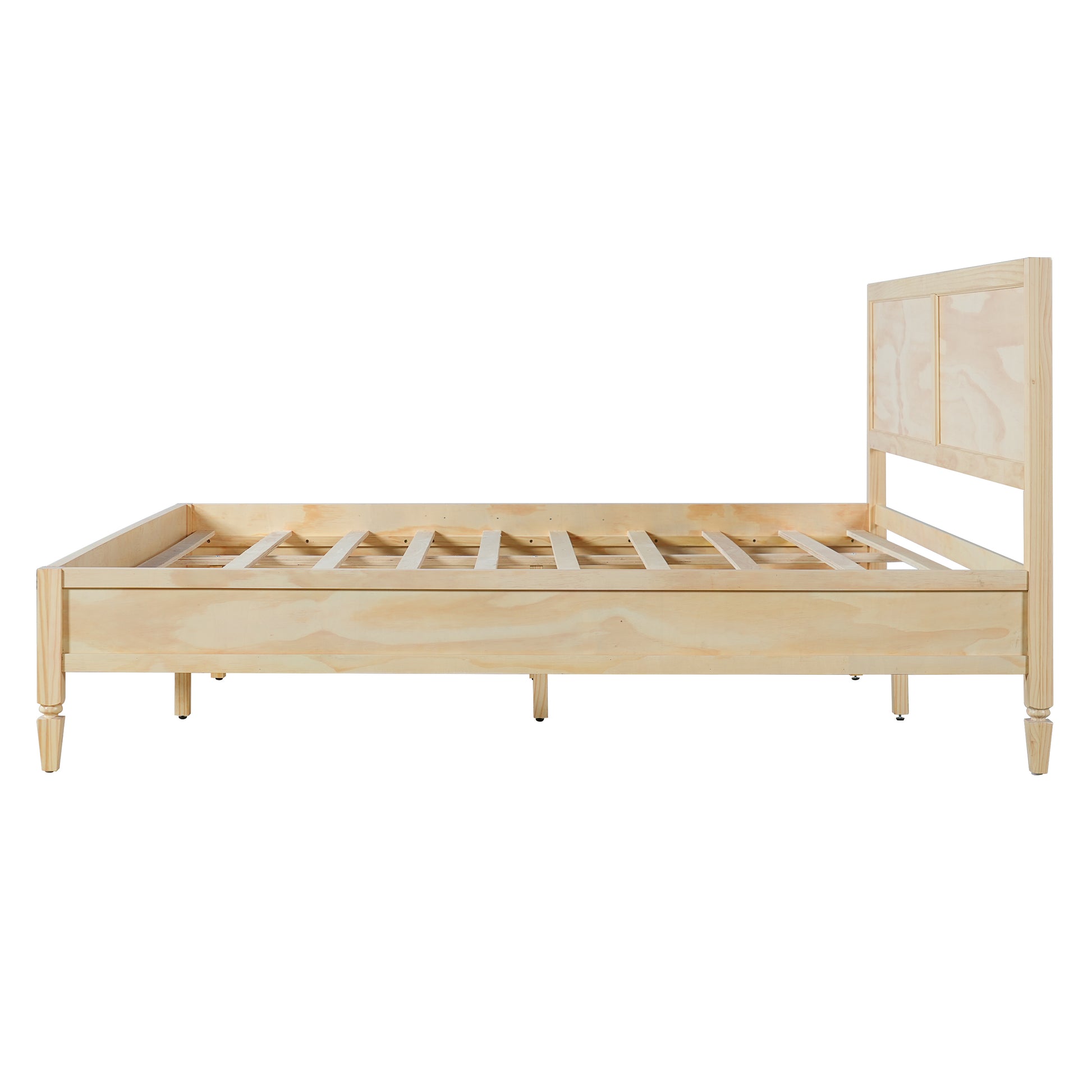 Queen Size Wood Platform Bed Frame with Classic Panel Headboard, Wooden Slats Support, No Box Spring Needed, Easy Assembly, Natural image 6
