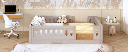 Wood Full Size Platform Bed with Guardrail, Natural image 12