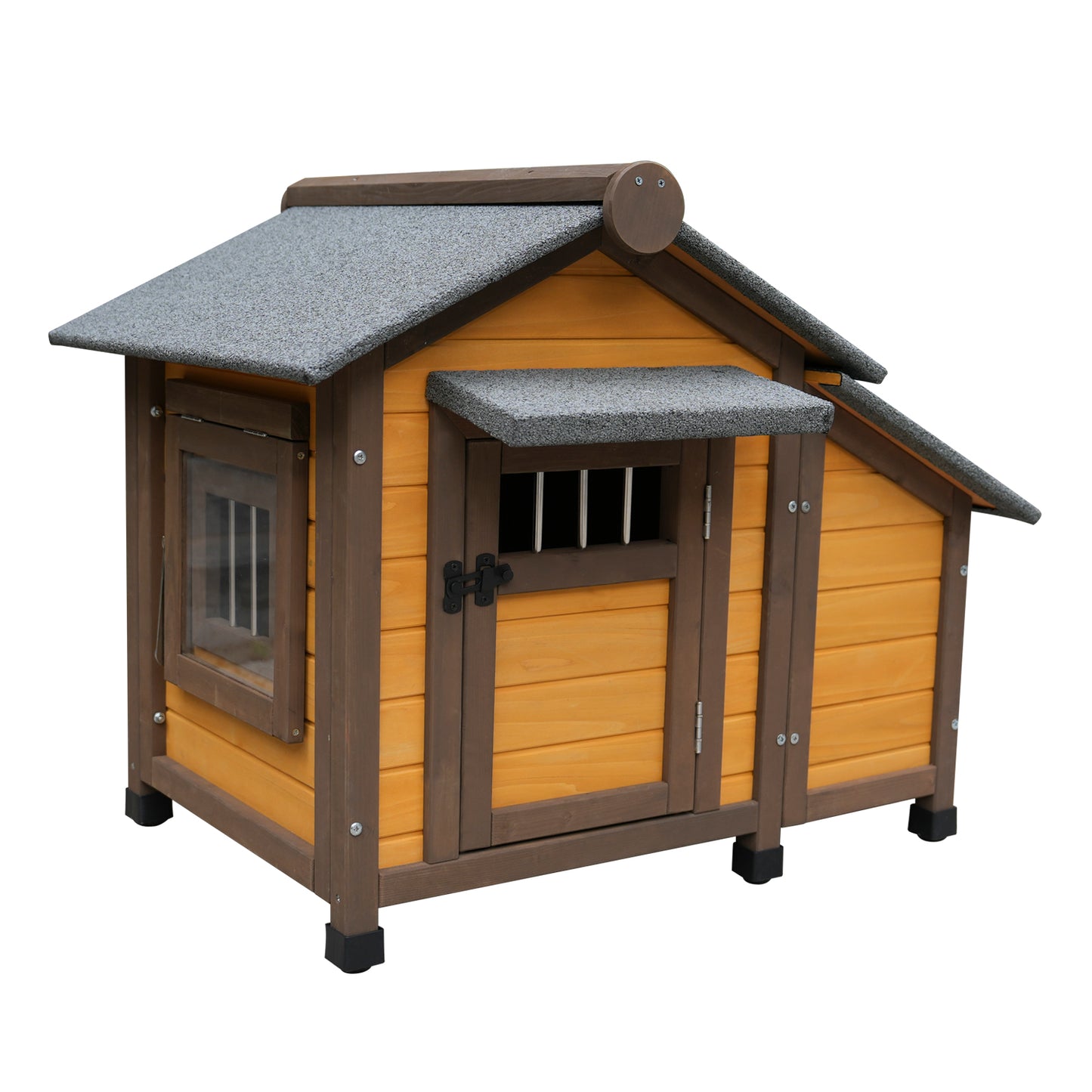 45 Inch Solid Wood Dog House, Cozy Outdoor Shelter for Medium & Small Dogs with Lockable Ventilated Door, Waterproof Insulated Felt Roof & Charming Design image 1