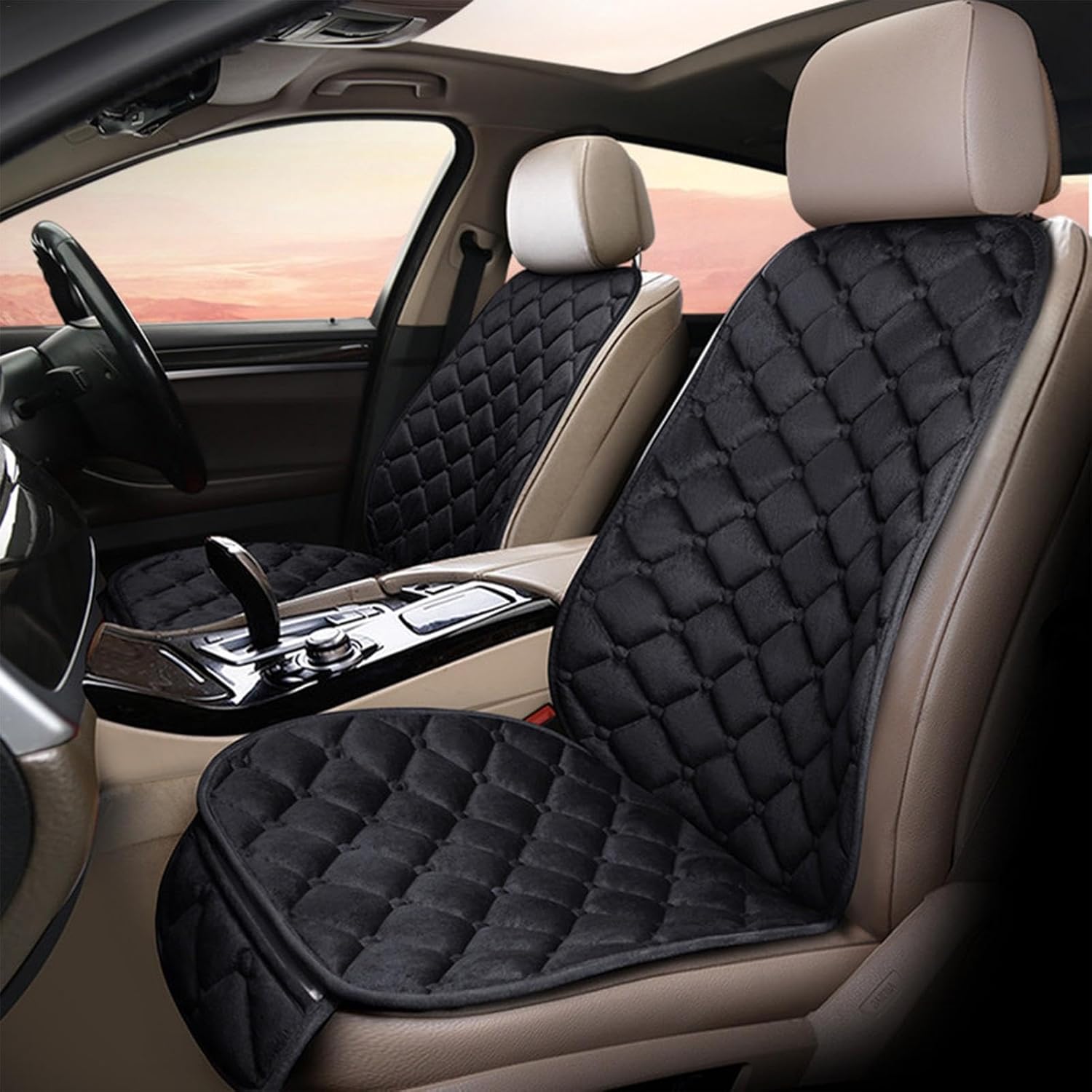 Close-up of heated car seat cover fabric