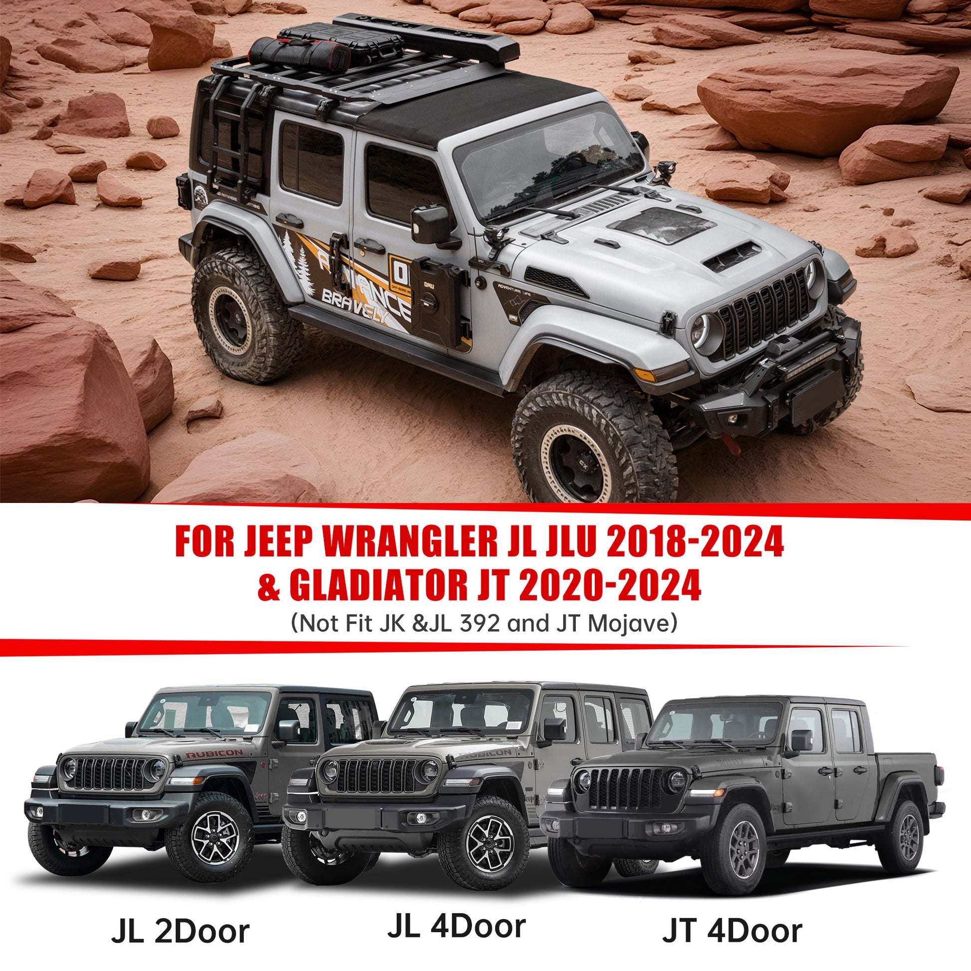 Space-Capsule Style Hood/Heat Dispersion Hood Compatible with 2018-2026 Jeep Wrangler JL JLU & 2020-2026 Gladiator JT Replacement Hood(Not for Mojave&392 Model) image 4