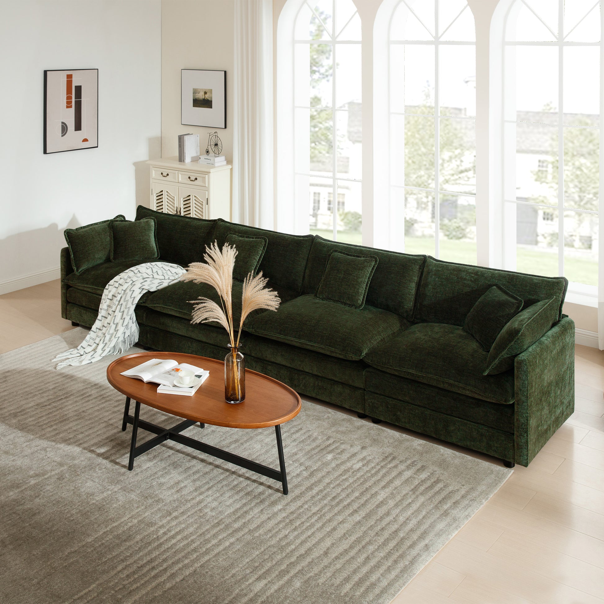 Free Combination Modular Sofa Free,4 Seater Sofa Comfy Chenille Fabric,Sectional Sofa Couch,Green Chenille image 1