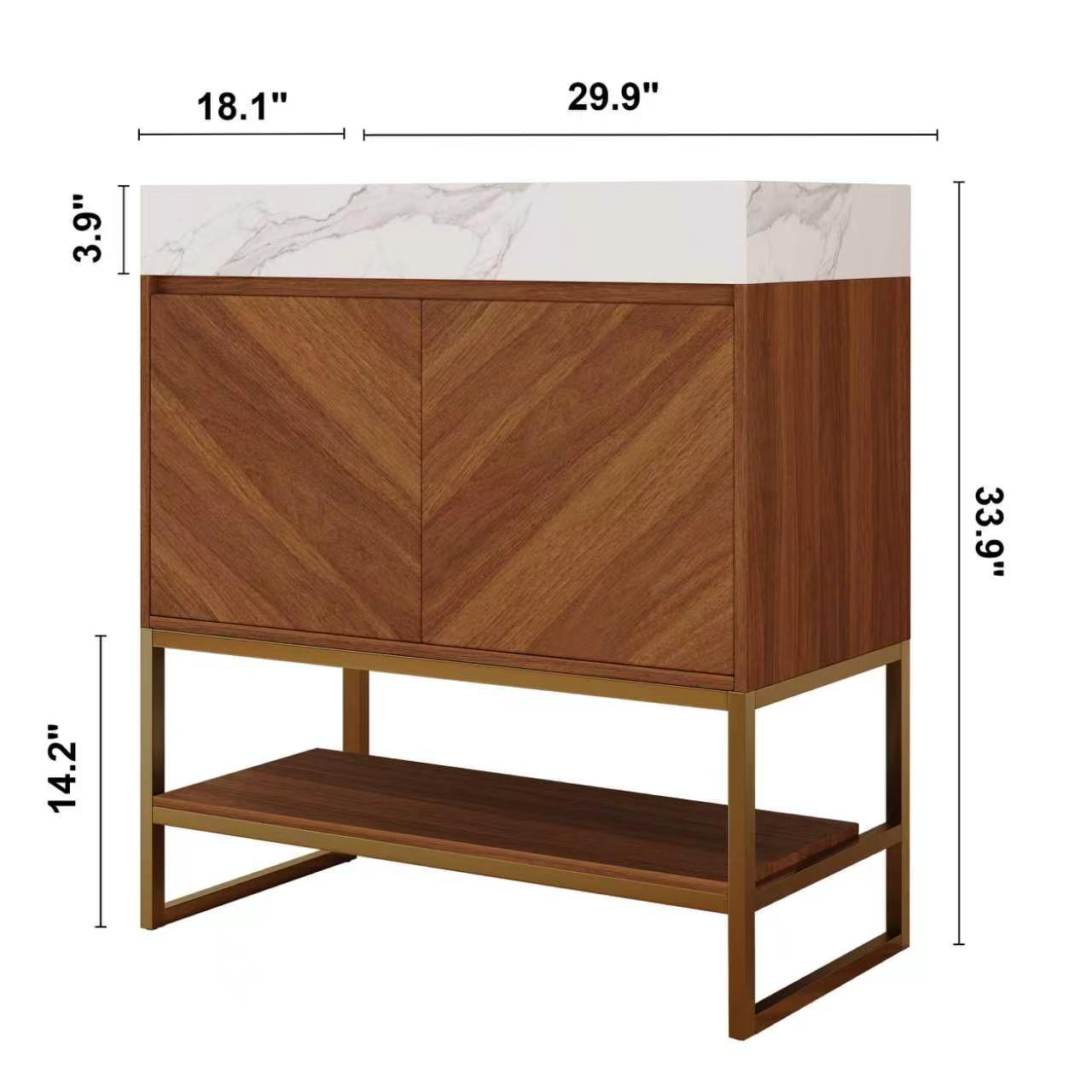 29.9" Modern Free-standing Bathroom Vanity with Ceramic Sink – Brown Oak, Soft-Close image 9