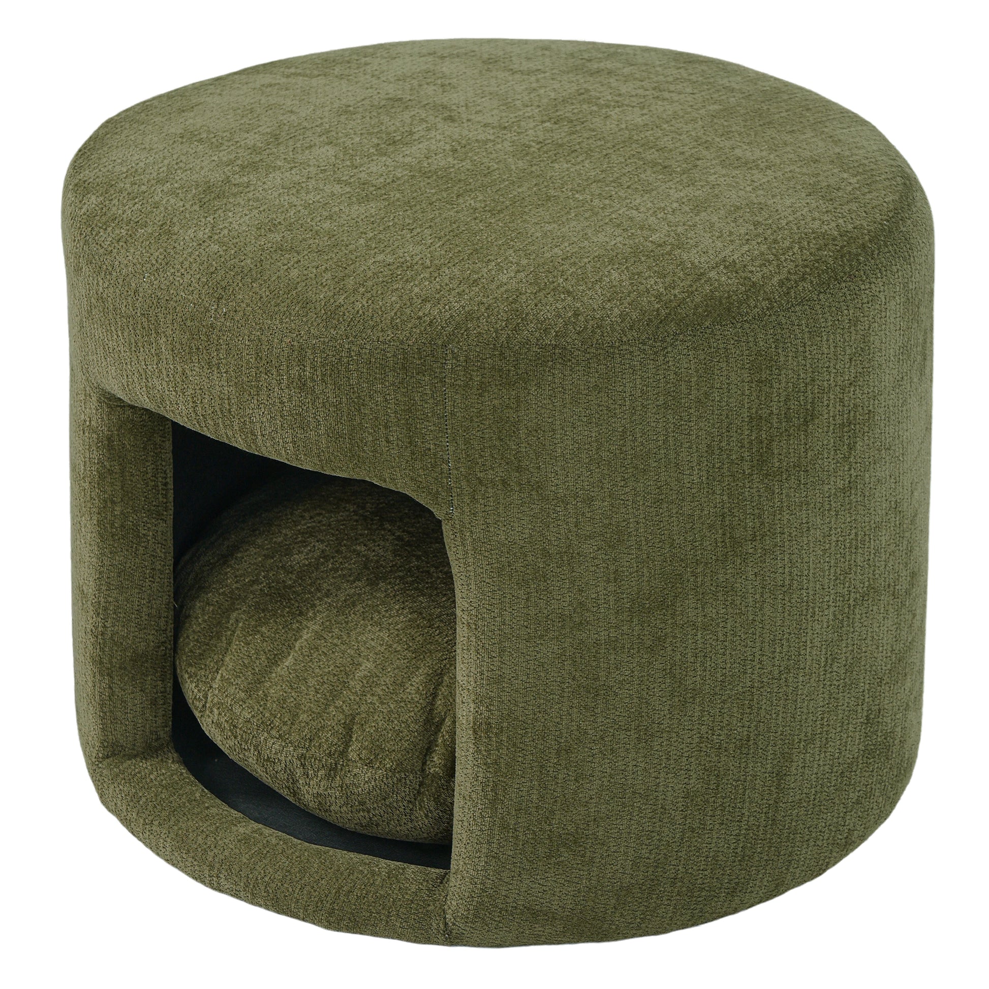 Green Pet Friendly Ottoman with Removable Pet Cushion, Hidden Pet Nook, Acacia Wood Legs, 220 lbs Capacity, Upholstered Footrest Stool for Living Room image 5