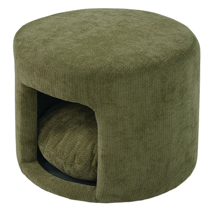 Green Pet Friendly Ottoman with Removable Pet Cushion, Hidden Pet Nook, Acacia Wood Legs, 220 lbs Capacity, Upholstered Footrest Stool for Living Room image 5