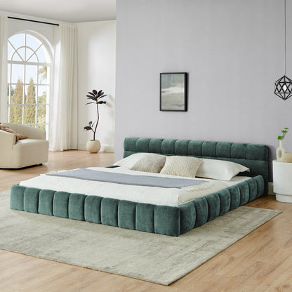 King size Upholstered Bed Frame with Thick Fabric, Chenille Fabric Grounded King Size Platform Bed with Headboard and Solid Frame. No Box Spring Needed-green(88.5''*85.5''*24'') image 2
