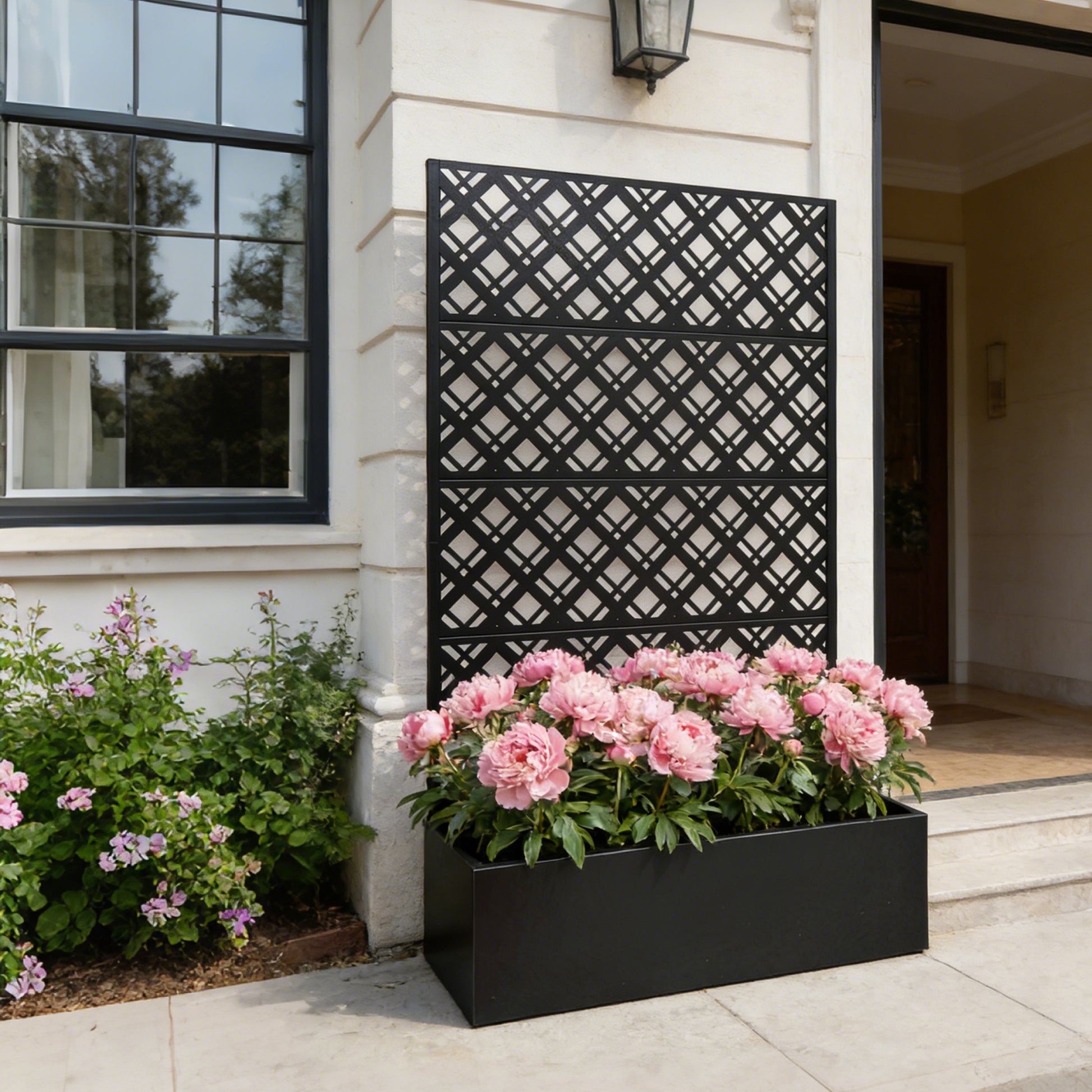 Metal Planter Raised Garden Bed with Trellis 70.9in H x 43.3in W x 15.8in D - Garden Box for Climbing Plants Flowers Vegetable with Drainage Holes, Rhombus Black image 4