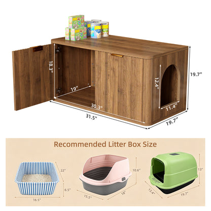 31.5" Walnut Cat Litter Box Enclosure Furniture, Large Decorative Hidden Litter Box Cabinet, Fluted Mid Century Modern Kitty End Table for Living Rooms, Bedrooms, Entryways (WALNUT) image 2