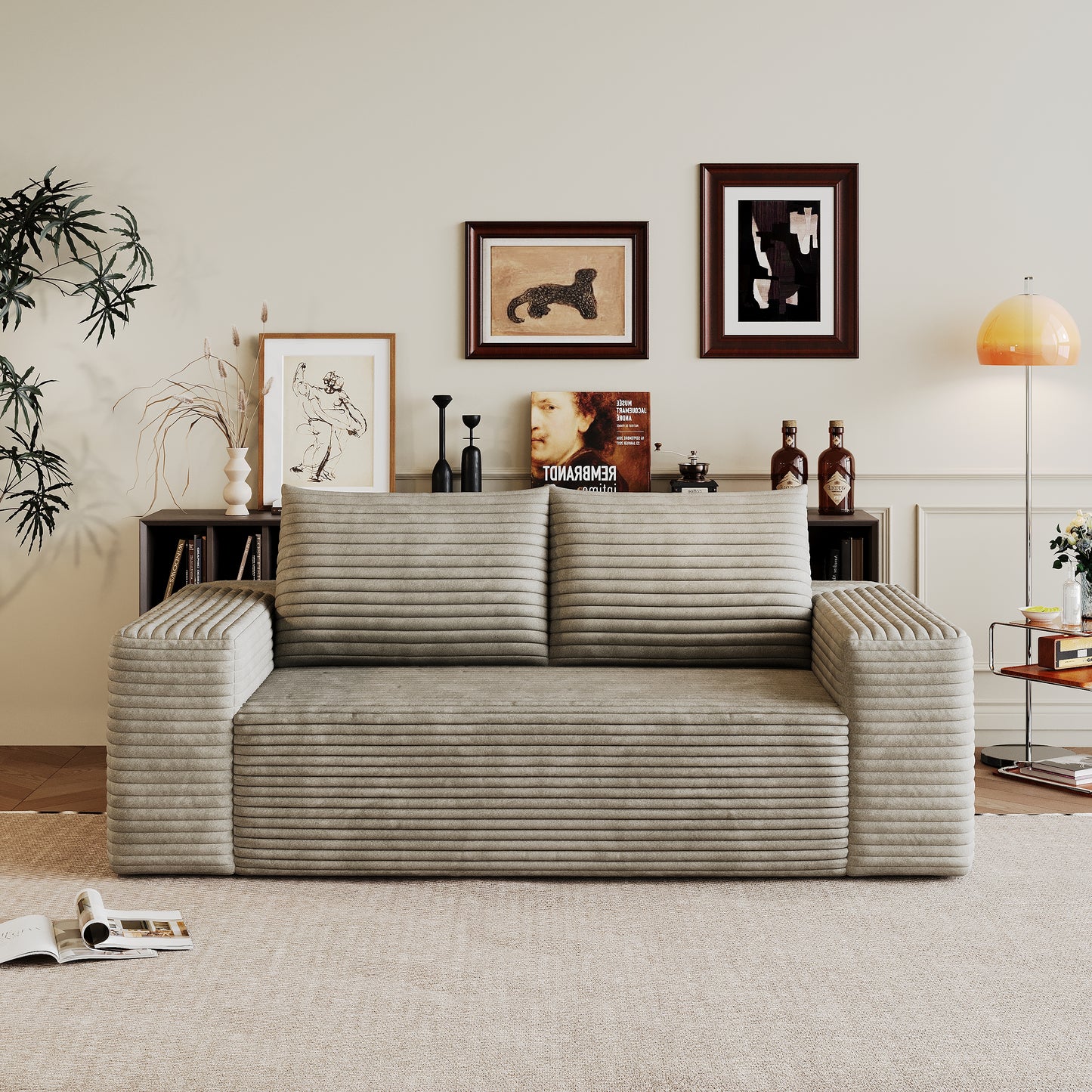 63" 2Setaser Sofa,Corduroy Fabric,Deep Seat Couches,Comfy Loveseat Sofa,No Assembly,1pcs for Living room, Bedroom,Conference room,Apartment,Camel image 5