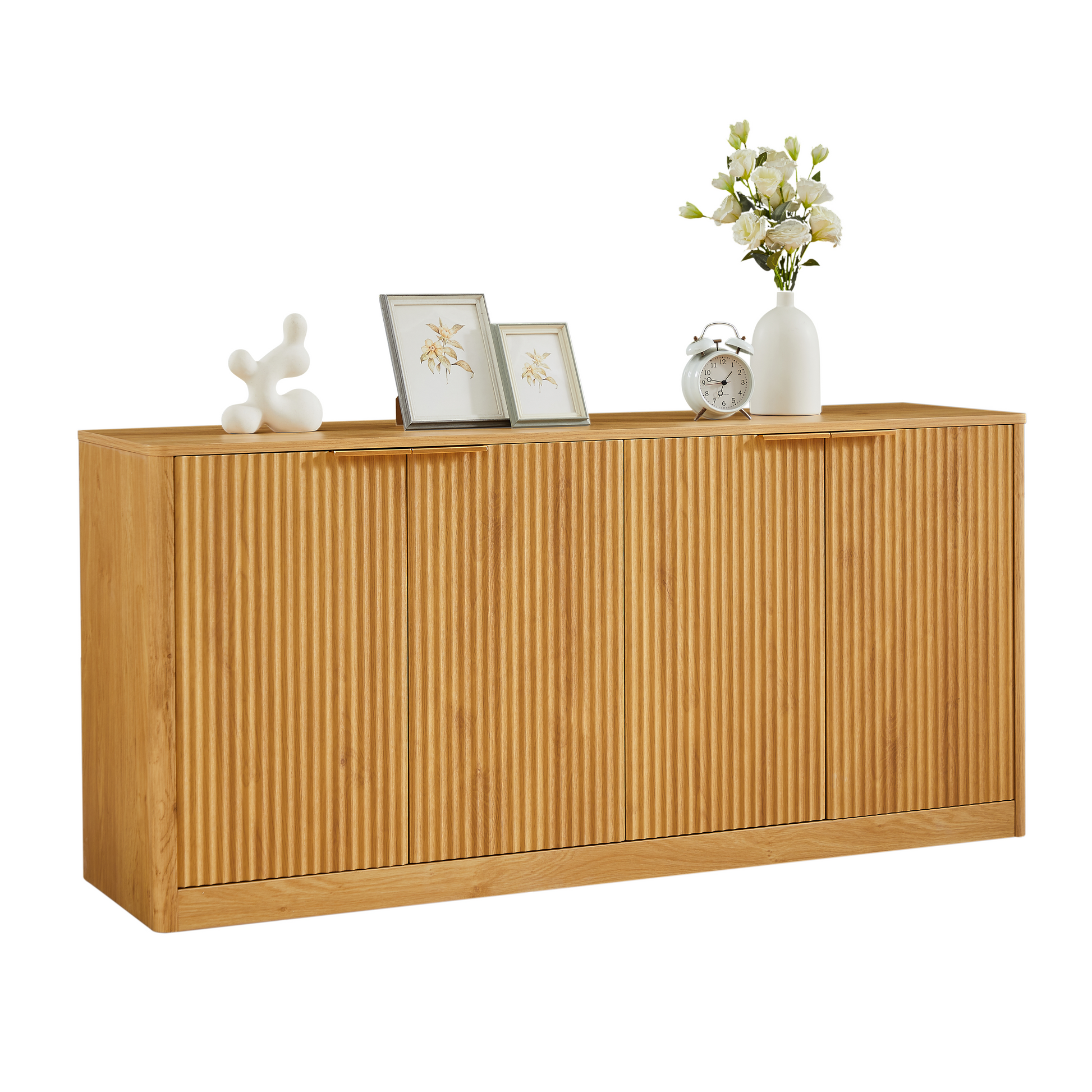 59-inch modern wavy sideboard, curved contour design storage cabinet, 4-door cabinet with storage function, suitable for kitchen/bedroom/living room, Natural, 59.0"L x 15.7"W x 27.7"H image 7