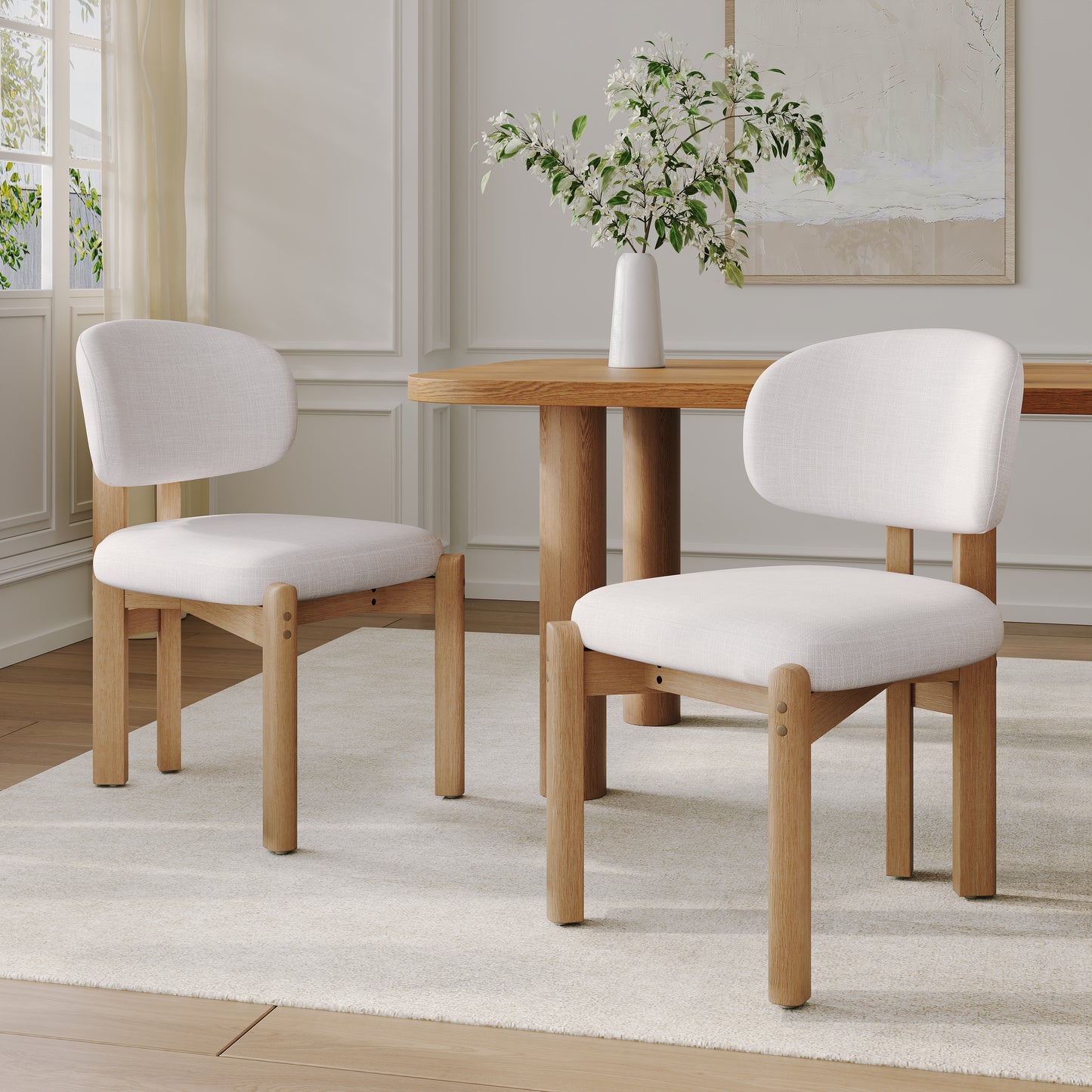 Beige Upholstered Scandinavian Natural Finished Frame Dining Chairs (Set of 2) image 1