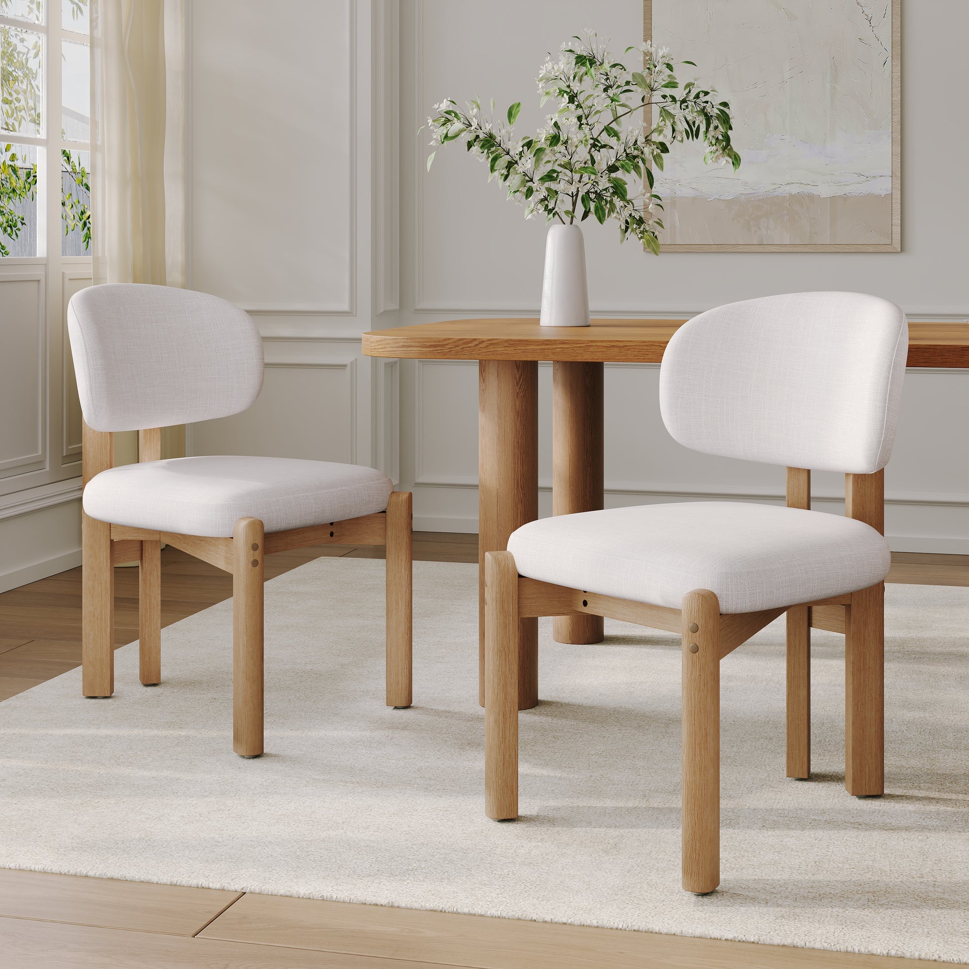 Beige Upholstered Scandinavian Natural Finished Frame Dining Chairs (Set of 2) image 1