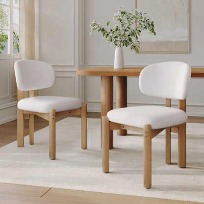 Beige Upholstered Scandinavian Natural Finished Frame Dining Chairs (Set of 2) image 1