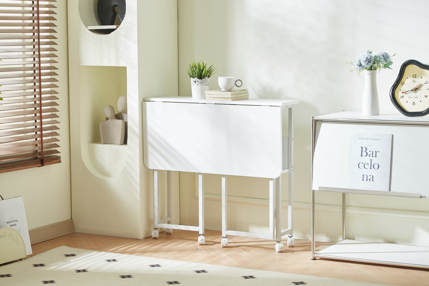 Folding Desk Small Foldable Desk for Small Space, 31.5 Inches Writing Computer Desk in Study, Home Office Foldable Office Desk for Bedroom 80*58,white image 2