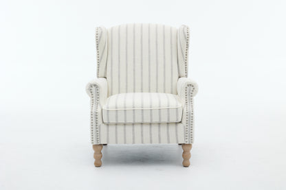 Modern Accent Chair with Retro Wood Legs, Comfy Upholstered Armchair, Floral Design Single Sofa Chair for Living Room Bedroom Office - Stripe image 11