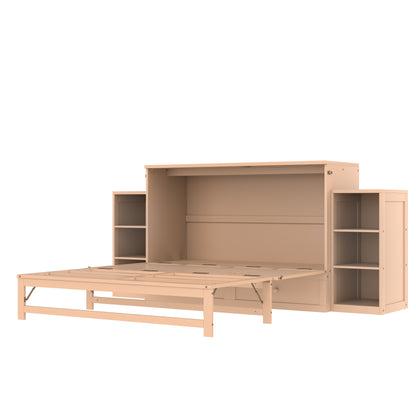 Queen size Murphy bed with spacious storage drawers and shelves, Ideal for guest rooms or compact bedrooms,Golden image 5