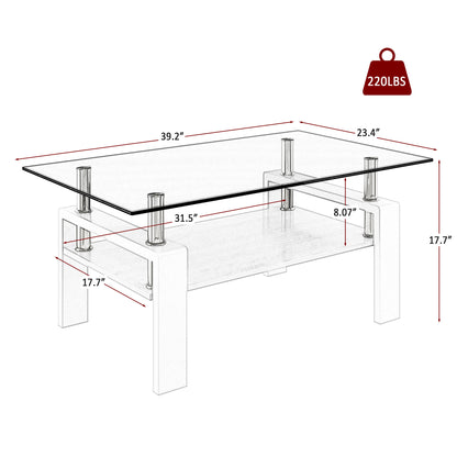 Rectangle Coffee Table, Tempered Glass Tabletop with MDF Layer, Modern Table for Living Room, Gray Glass image 9