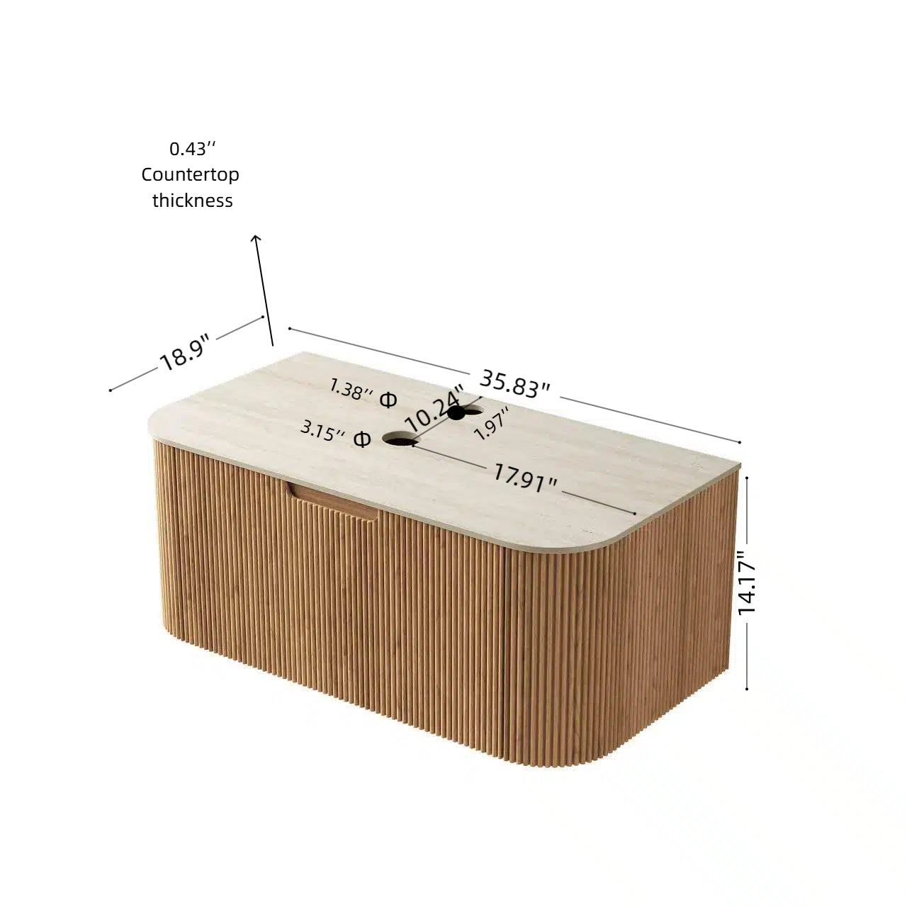 DINA 36'' Wall Mounted Plywood Cabinet with 1 Drawer, Roman travertine Sintered Stone Countertop, NO Basin, NO Faucet and Drain, Natural Woodgrain Color image 5