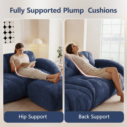 2-seater Tufted Sofa Couches With boneless Sofa,Soft Velvet Fabric,Bottom Anti-Slip Design,32D High Density Sponge,Ergonomic Design Bottom,No Assembly Required,Fits Living Rooms,Blue image 5