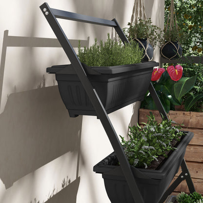 Outsunny Raised Garden Bed, 4 Tier Vertical Garden Planter Set, 4 Outdoor Planter Boxes with Stand, Self Draining Design Elevated Garden for Vegetable, Flowers & Herbs, Black image 8