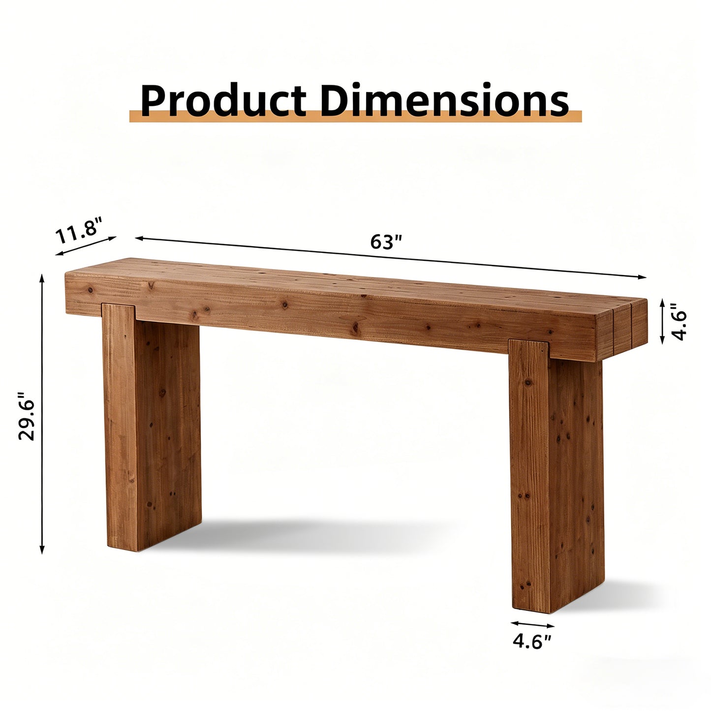 63" Solid Wood Console Table – Rustic Farmhouse Sofa Table for Entryway, Hallway, or Behind Couch, Narrow Rectangular Design image 5