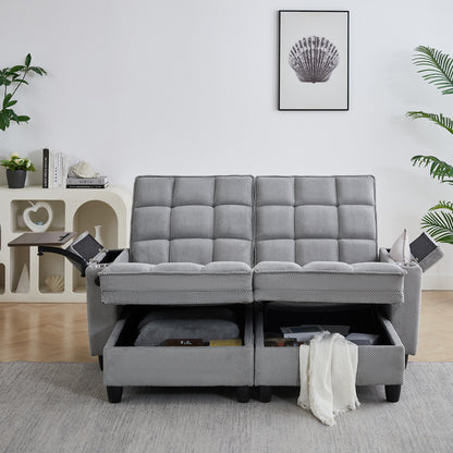 Light Grey Sofa,Sleeper Sofa Bed with 6-Position Adjustable Backrest,USB Ports, Cup Holder and Swivel Side Table image 2