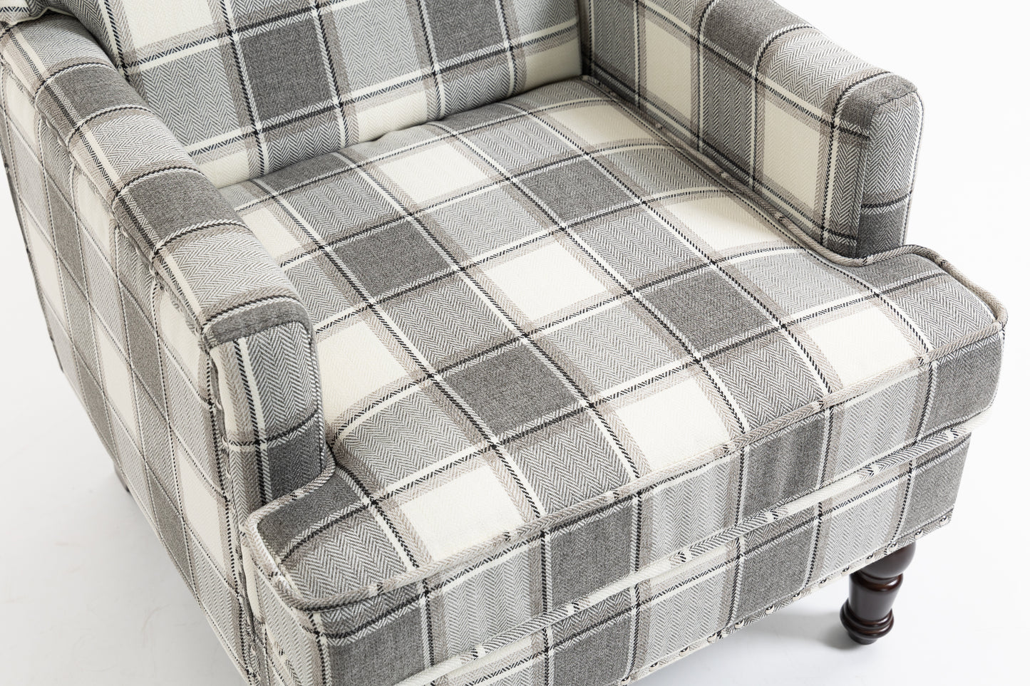 Upholstered Accent Chair, Vintage Armchair with Grey Linen Fabric and Nailhead Trim for Living Room image 6