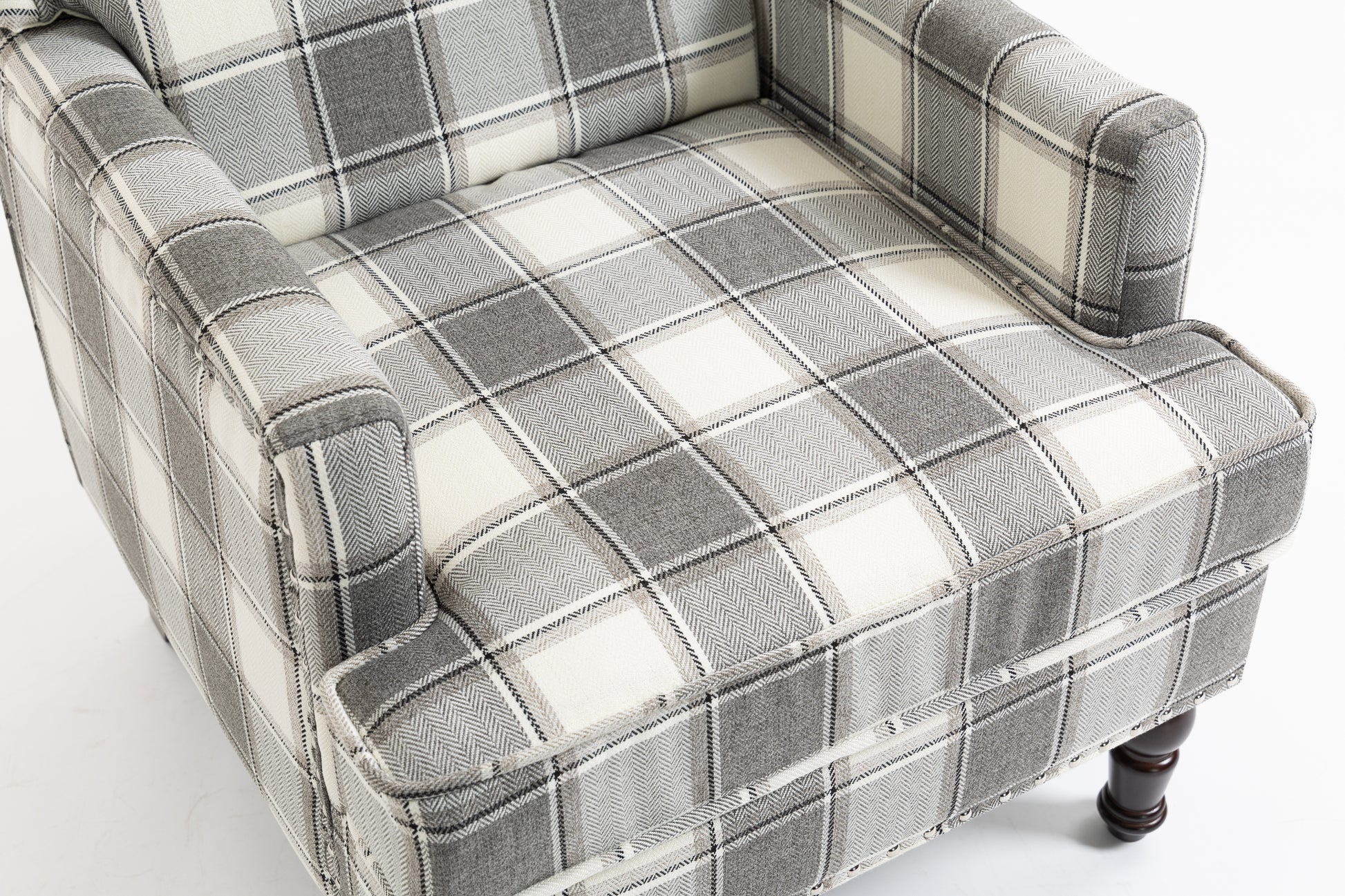 Upholstered Accent Chair, Vintage Armchair with Grey Linen Fabric and Nailhead Trim for Living Room image 6